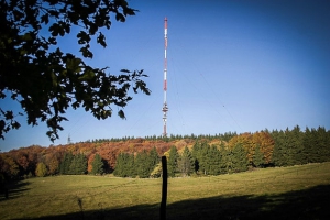 Sendemast hinter wiese im Blick