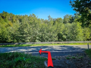 Nach längerer Etappe im Wald am Hang entlang erreichen Sie die nächste Straße
