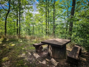 Holzbank-Sitzgruppe an der südwestlichen Ecke des Schlossberges