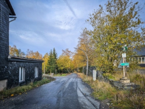 Auf geteerter Straße hinunter