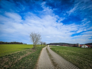 Gepflasterter und danach geschotterter Flurweg