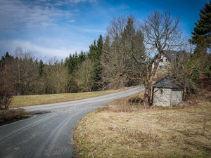 Schotterweg nach unten in den Wald