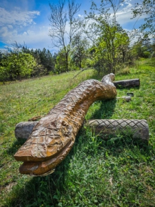 Weg an Holz-Krokodil vorbei