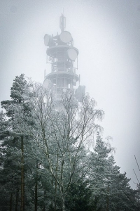 Sendeturm bzw. Antennenmast auf dem Tannenberg im Wald