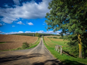 Geteerter Feldweg nach rechts oben