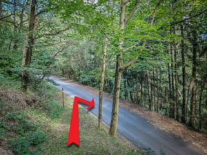 Einmündung auf die bergabführende Straße