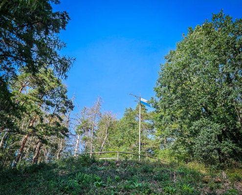 Blick hoch zur Wetterfahne Goldkronach