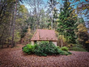 Die Marienkapelle im Wald hinter Burgebrach bei der Ruine Windeck