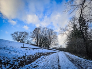 Weg mit leichtem Anstieg und freiem Blick nach links oben