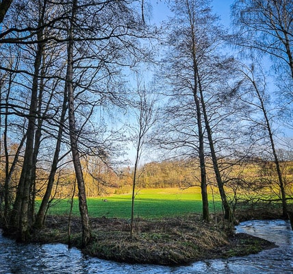 Die frühlingshafte Itz zwischen Almerswind und Schalkau