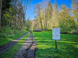 Am großen Wegweiser vorbei bergauf