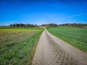 Gepflasterter Weg über die weite Hochebene