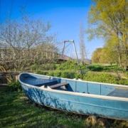 Das Schiff „Mainwiege“ am Mainzusammenfluss