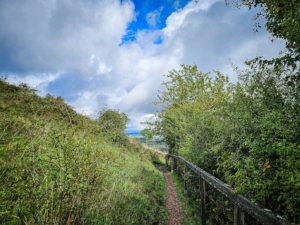 Pfad mit Treppe vom Gipfel hinab