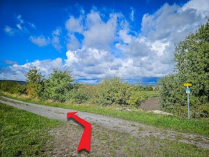 Einmündung auf einen geschotterten Weg